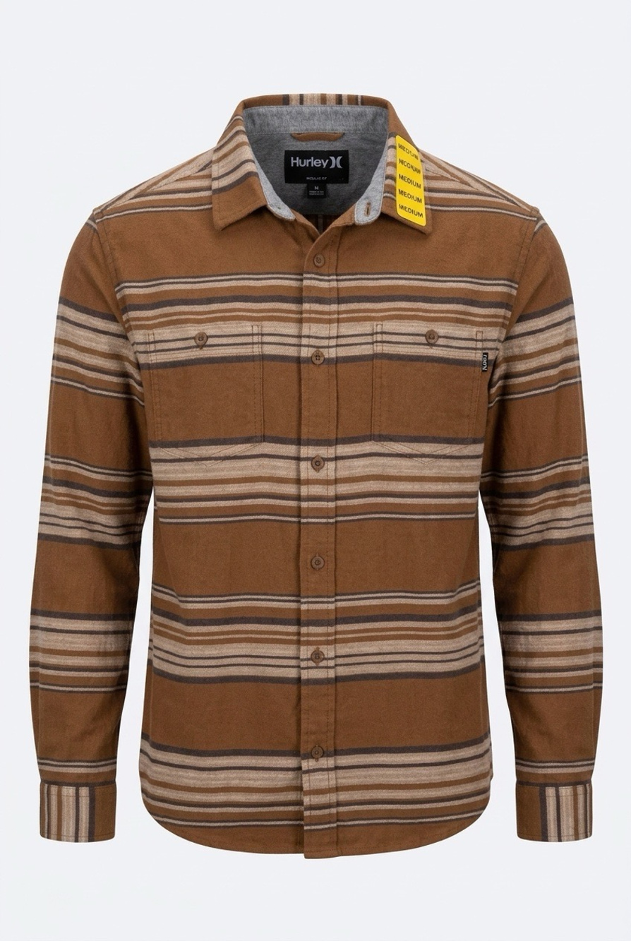NEW with tags,  Hurley Plaid Flannel Button Up Shirt Brown Tan Medium
